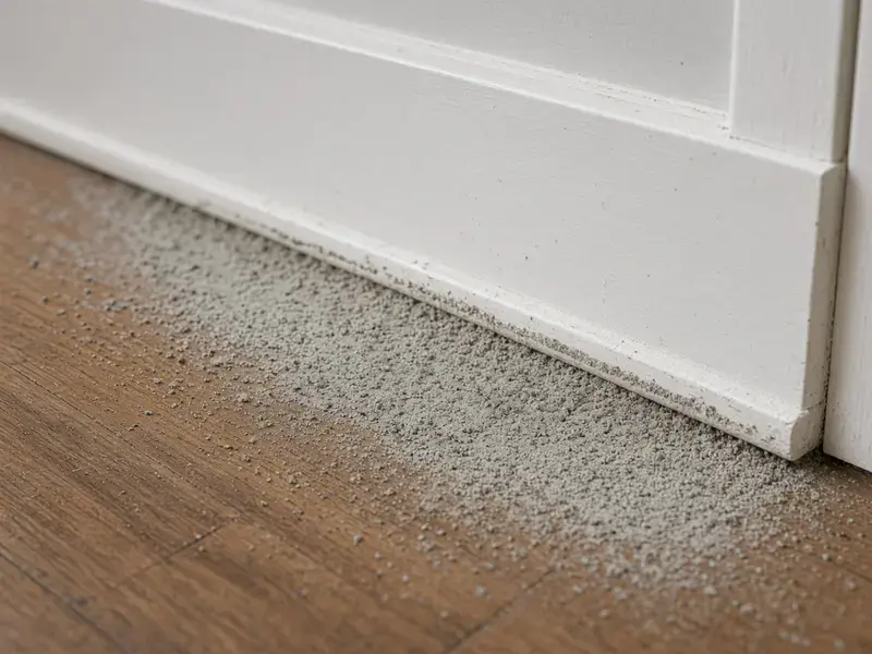 Flood silt along hardwood and a baseboard in Delta