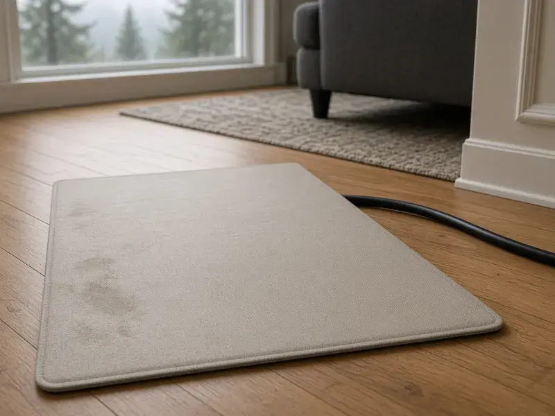 Floor drying mat on oak hardwood in Delta